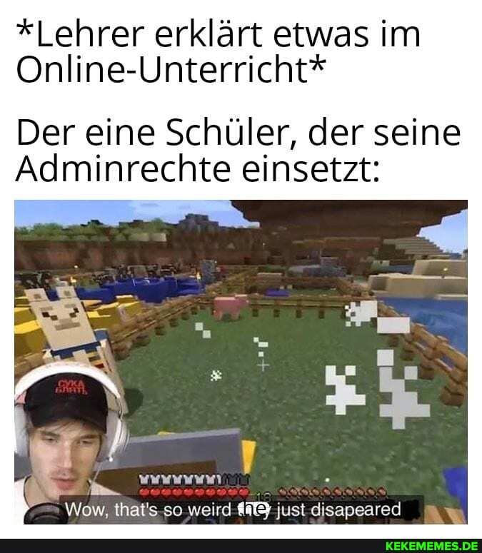 *Lehrer erklärt etwas im
Online-Unterricht*
Der eine Schüler, der seine
Adminrechte einsetzt:
Wow, that's so weird just disapeared
