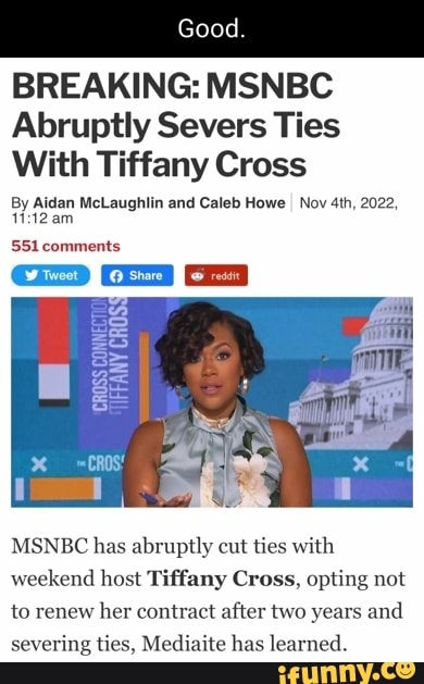 Good BREAKING: MSNBC Abruptly Severs Ties With Tiffany Cross By Aidan ...