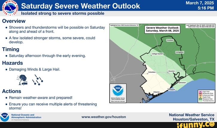 March 7, 2025 16 PM Saturday Severe Weather Outlook Isolated strong to ...