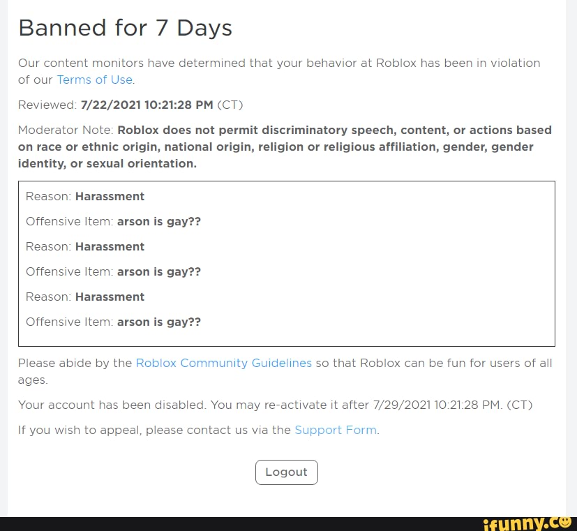 Banned For 7 Days Our Content Monitors Have Determined That Your 1 