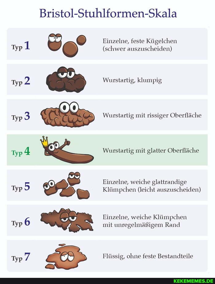 Bristol-Stuhlformen-Skala Typ 1 Einzelne, (schwer Feste Kügelchen ...