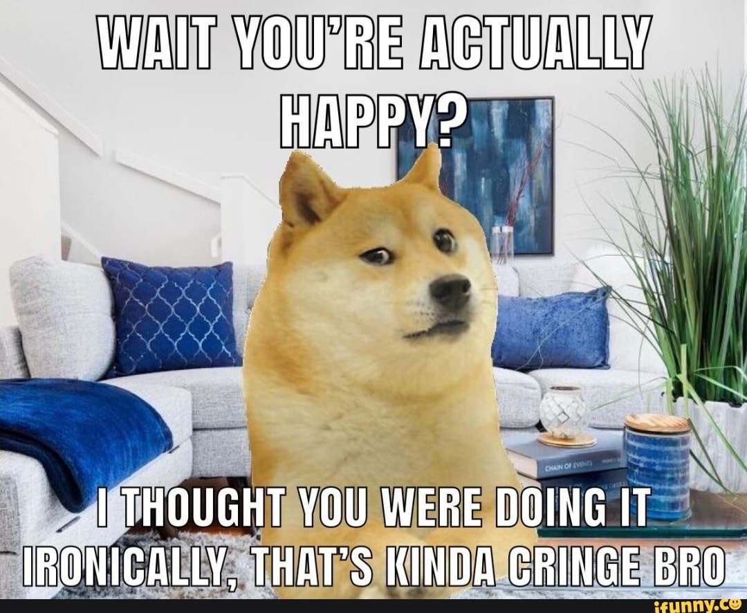 WAIT ACTUALLY HAPPY?
I THOUGHT YOU WERE DOING IT IRONIGALLY, THAT'S KINDA CRINGE BRO.