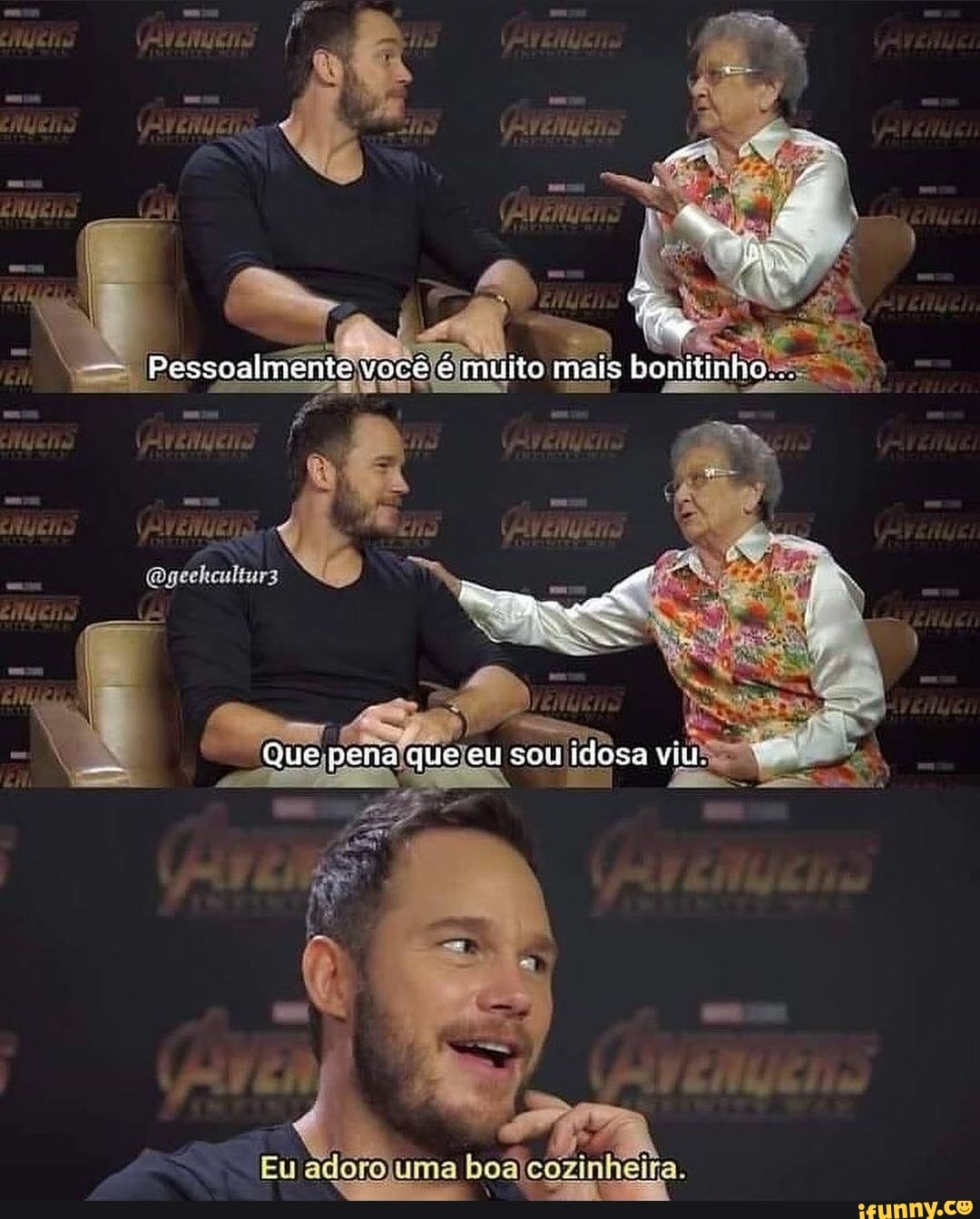 - Pessoalmente você é mulio mais boniiinho...
Gue pena que eu sou idosa viu.
Eu uma b: