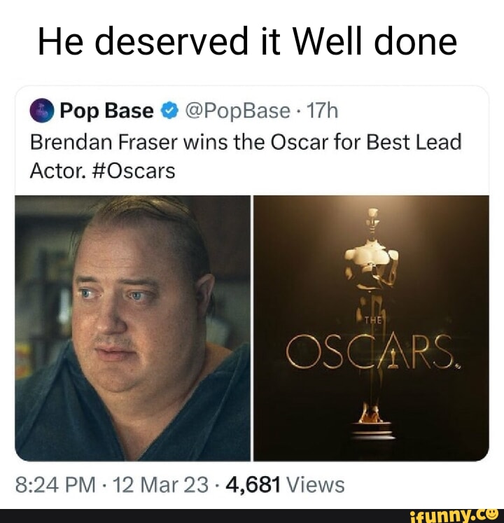 He deserved it Well done @ Pop Base @PopBase Brendan Fraser wins the ...