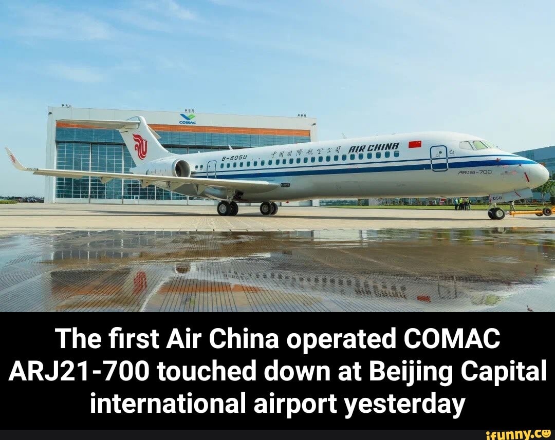 The first Air China operated
C
COMAC
ARJ21-700 touched down at Beijing Capital
international airport yesterday - The first Air China operated COMAC ARJ21-700 touched down at Beijing Capital international airport yesterday