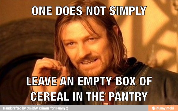 fea EMPTY BOX OF
CEREAL IN THE PANTRY