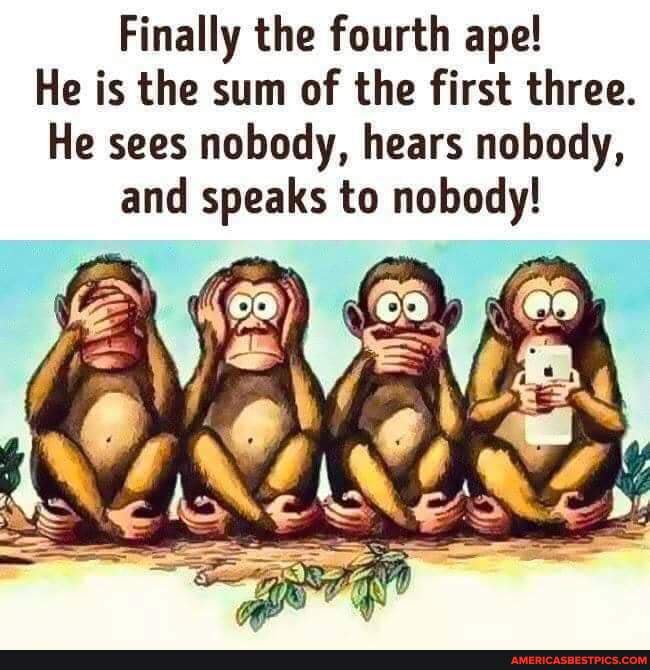 Finally the fourth ape!
He is the sum of the first three.
He sees nobody, hears nobody, and speaks to nobody!