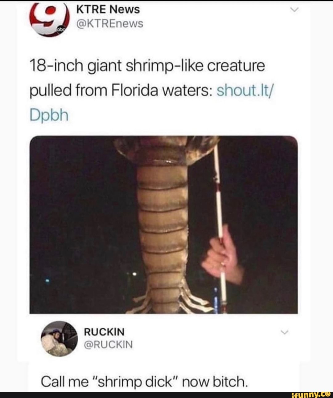 18-inch giant shrimp-like creature
pulled from Florida waters: shout.It/
Call me "shrimp dick" now bitch.