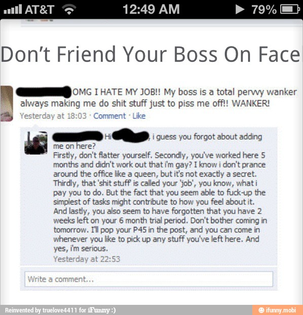 Don t Friend Your Boss On Face OMG I HATE MY JOB My Boss Is A Total 