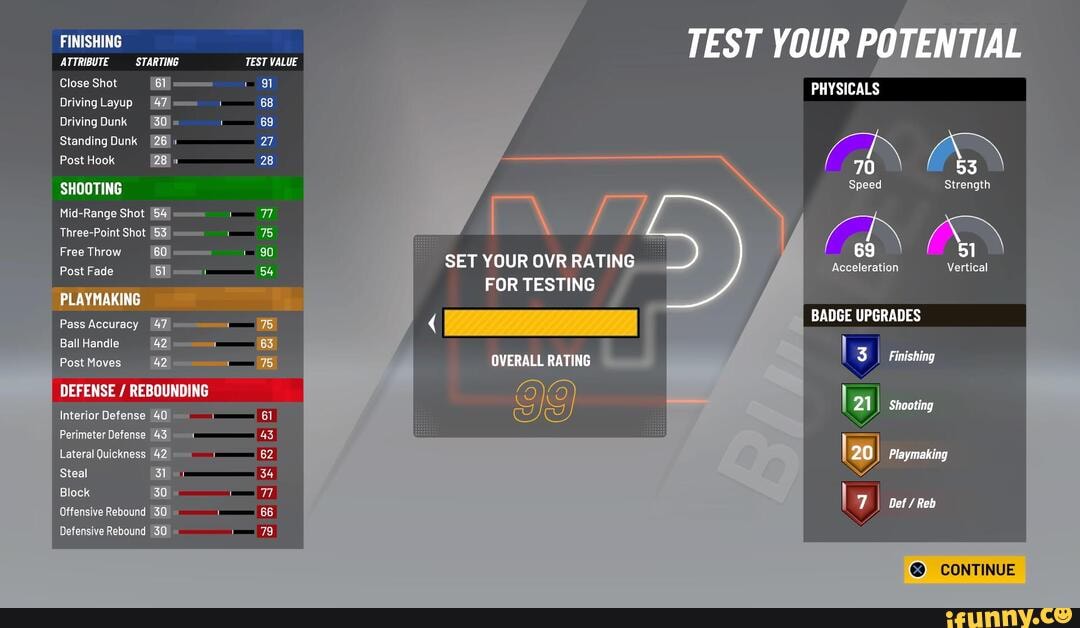 FINISHING ATTRIBUTE STARTING TEST VALUE Close Shot PHYSICALS Driving