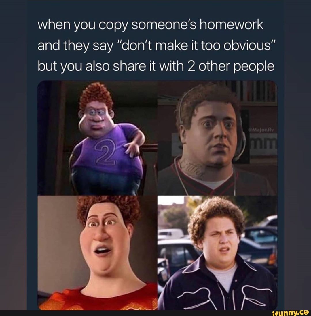 copy my homework but don't make it obvious meme