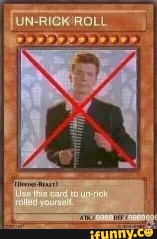 rick roll yugioh card Endless Never Gonna Give You Up Thank You Card With Glitter Rickroll Card