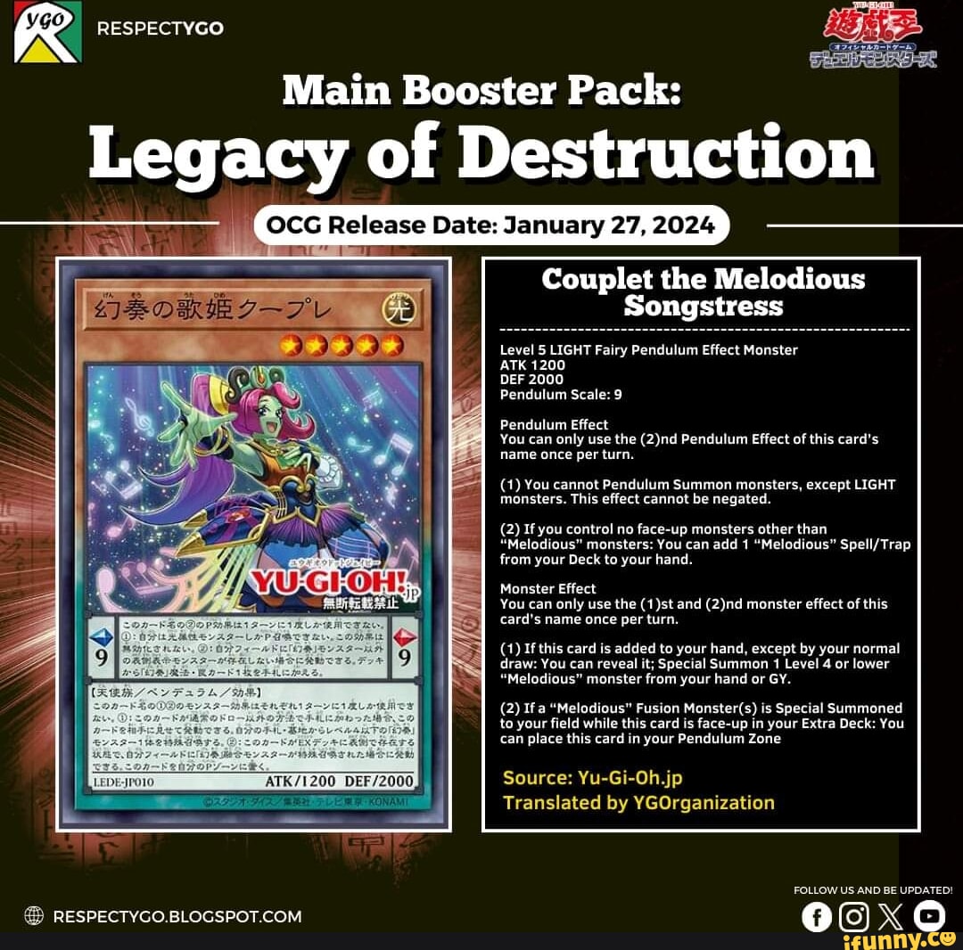 I RESPECTYGO Main Booster Pack: Legacy of Destruction Release Date: January  27, 2024 Couplet the Melodious