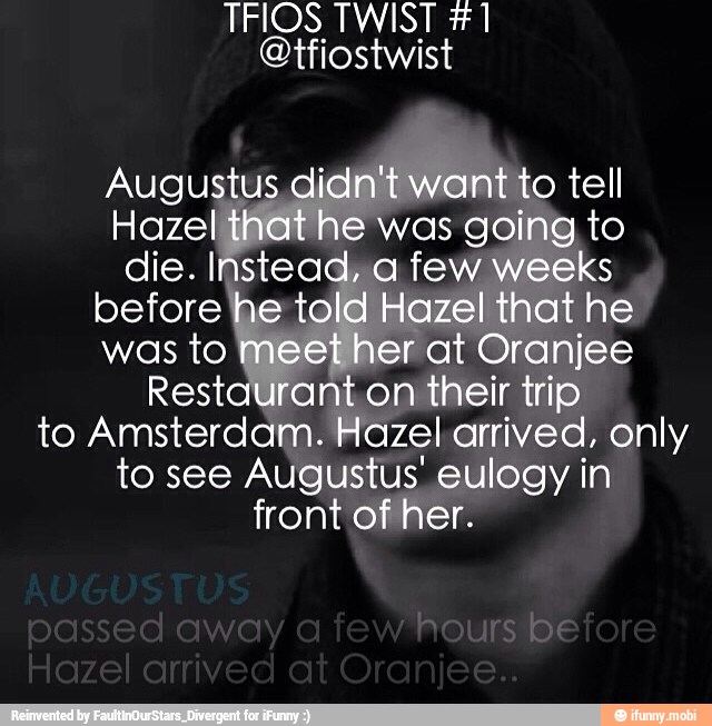 TFIOS TWIST #1
@tfiostwist
to
Amsterdam. Hazel gad only
to see Augustus eulogy in
front
Er