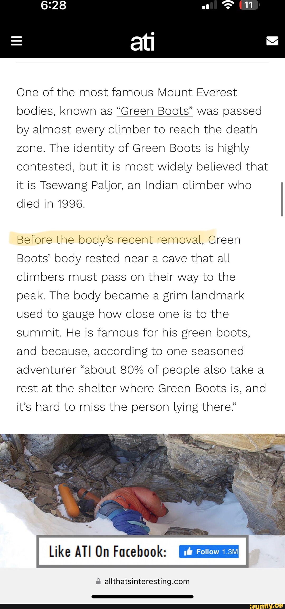 One of the most famous Mount Everest bodies, known as "Green Boots" was passed by almost every