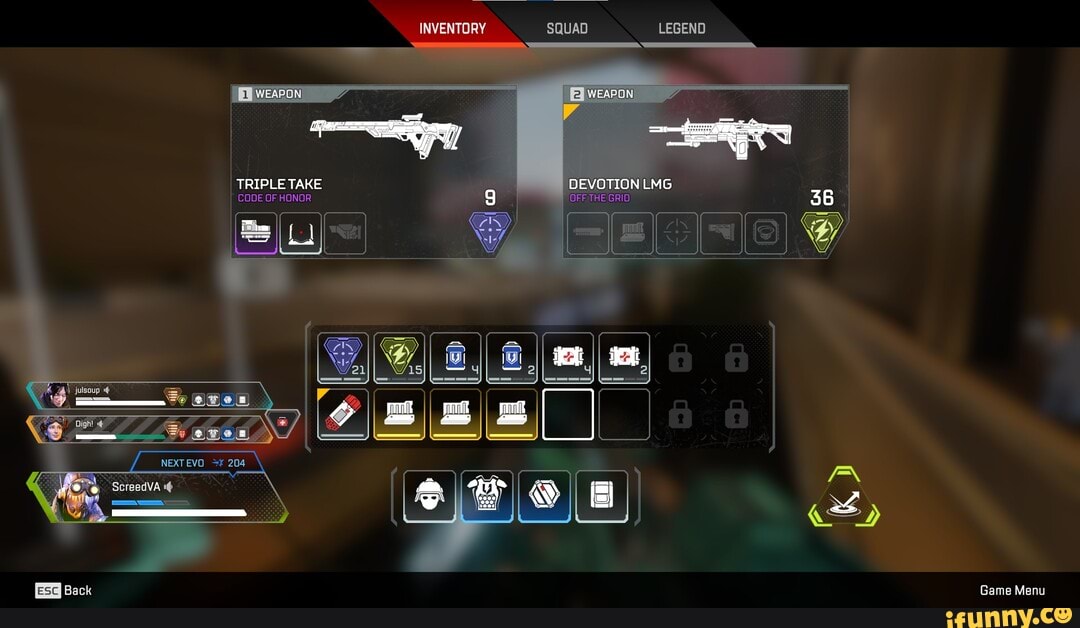 INVENTORY SQUAD LEGEND WEAPON TRIPLE TAKE DEVOTION LMG ...