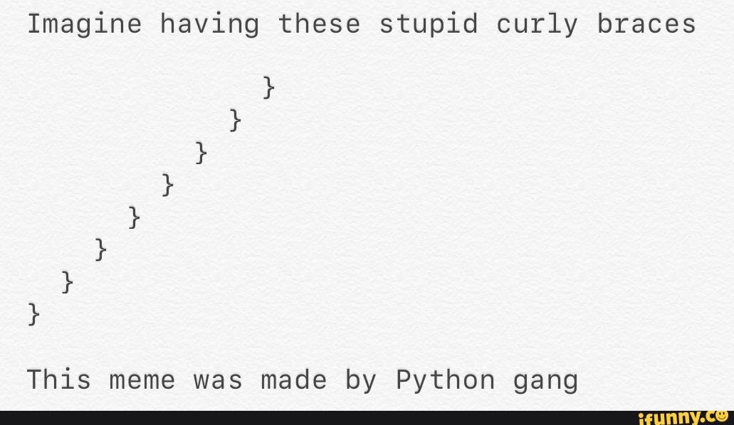 Imagine having these stupid curly braces This meme was made by Python ...