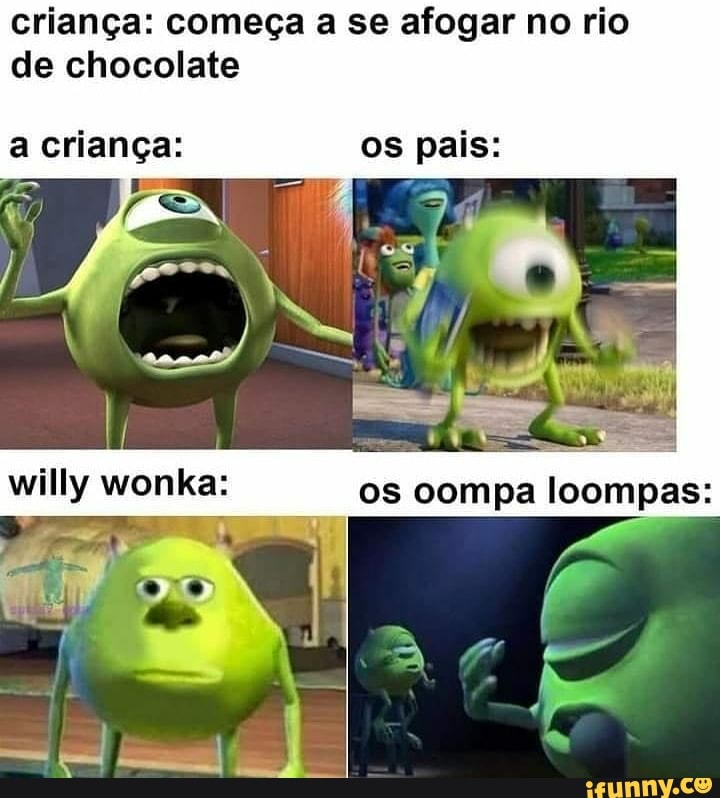 criança: começa a se afogar no rio de chocolate
a criança: os pais:
(Os
os oompa loompas: