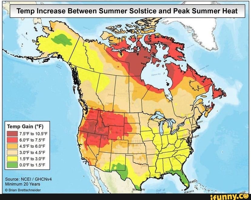 Temp Increase Between Summer Solstice and Peak Summer Heat Temp Gain to ...