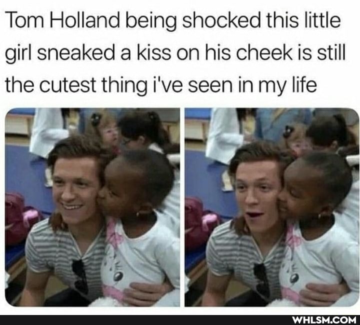 Tom Holland being shocked this little girl sneaked a kiss on his cheek is still the cutest thing i've seen in my life