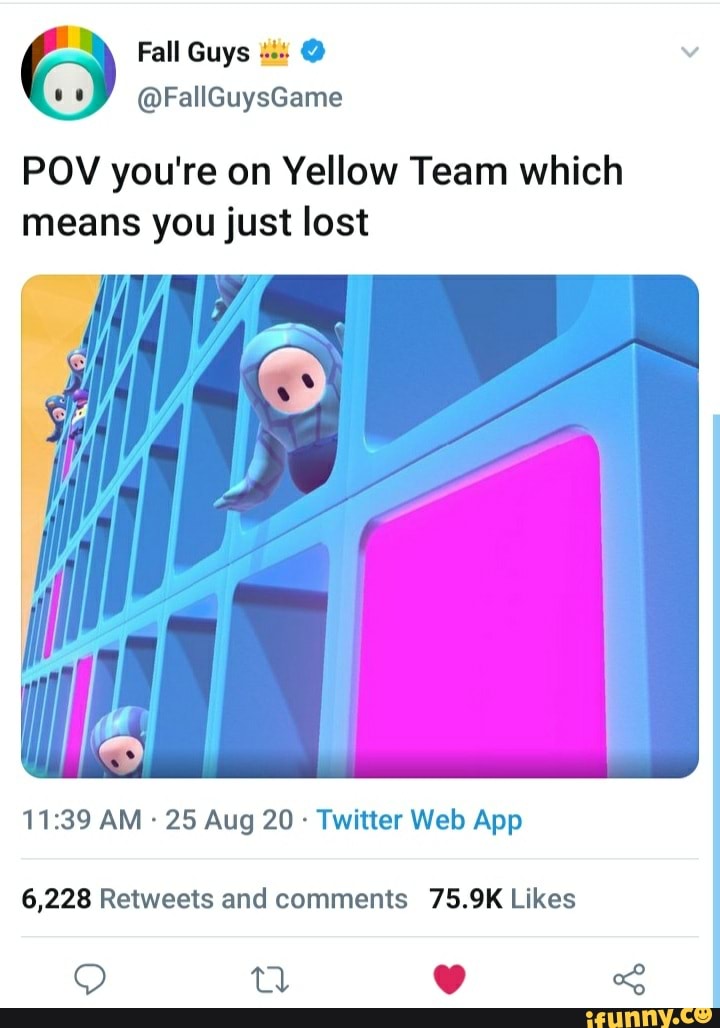 Fall Guys FallGuysGame POV you're on Yellow Team which means you just