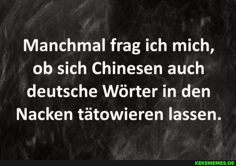 Manchmal frag ich mich, ob sich Chinesen auch deutsche Wörter in den
Nacken tätowieren lassen.