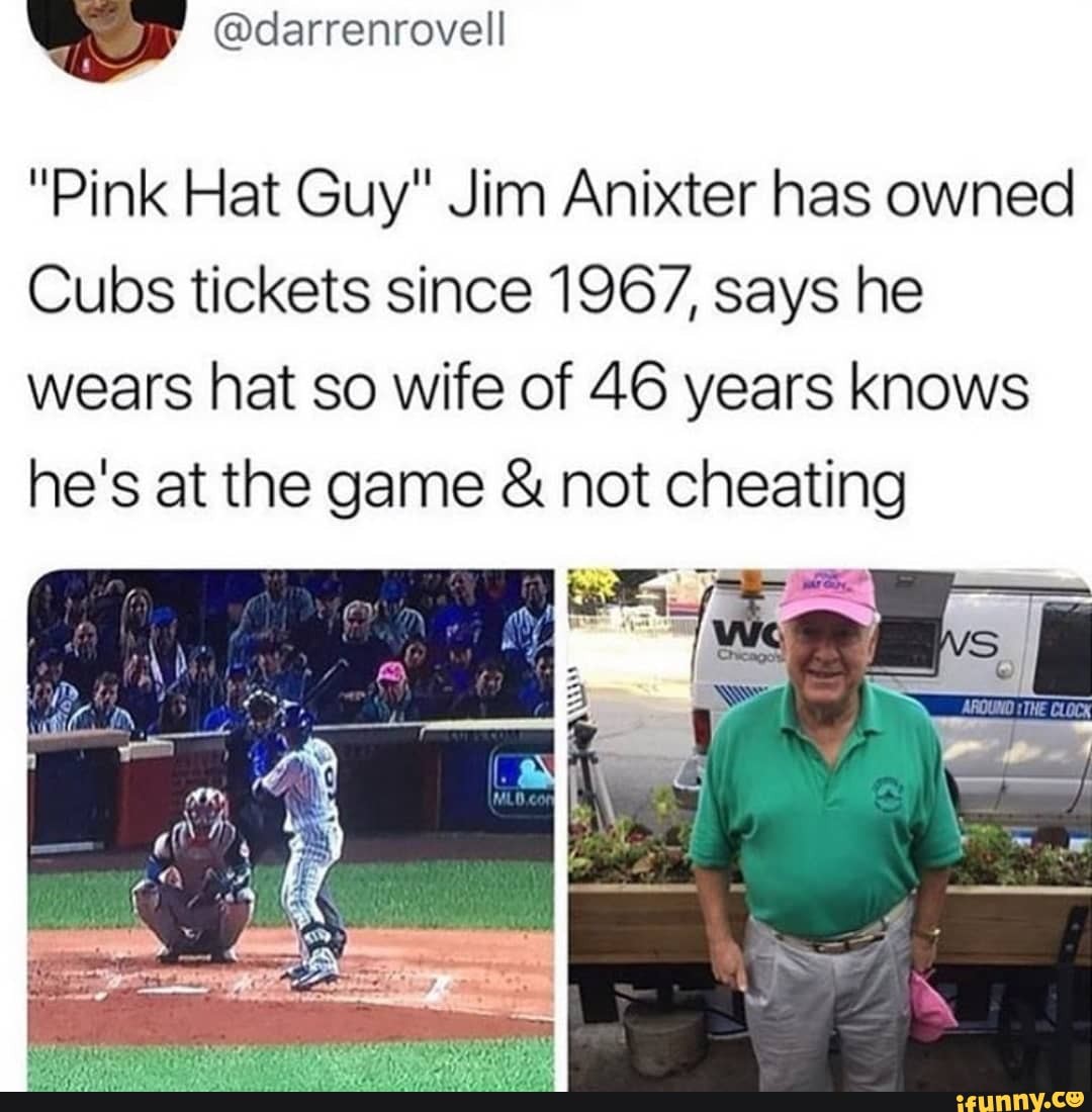 guy in pink hat at wrigley field