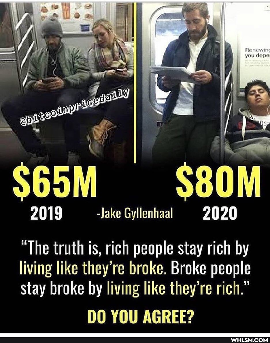 Renewine
2019 -Jake Gyllenhaal 2020
"The truth is, rich people stay rich by
living like they're broke. Broke people stay broke by living like they're rich."
DO YOU AGREE?