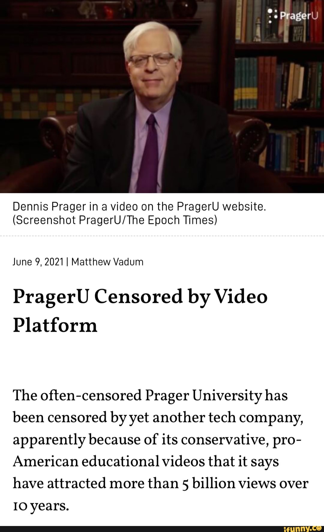 Dennis Prager In A Video On The PragerU Website. (Screenshot Epoch ...