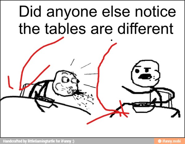 Did anyone else notice
the tables are different