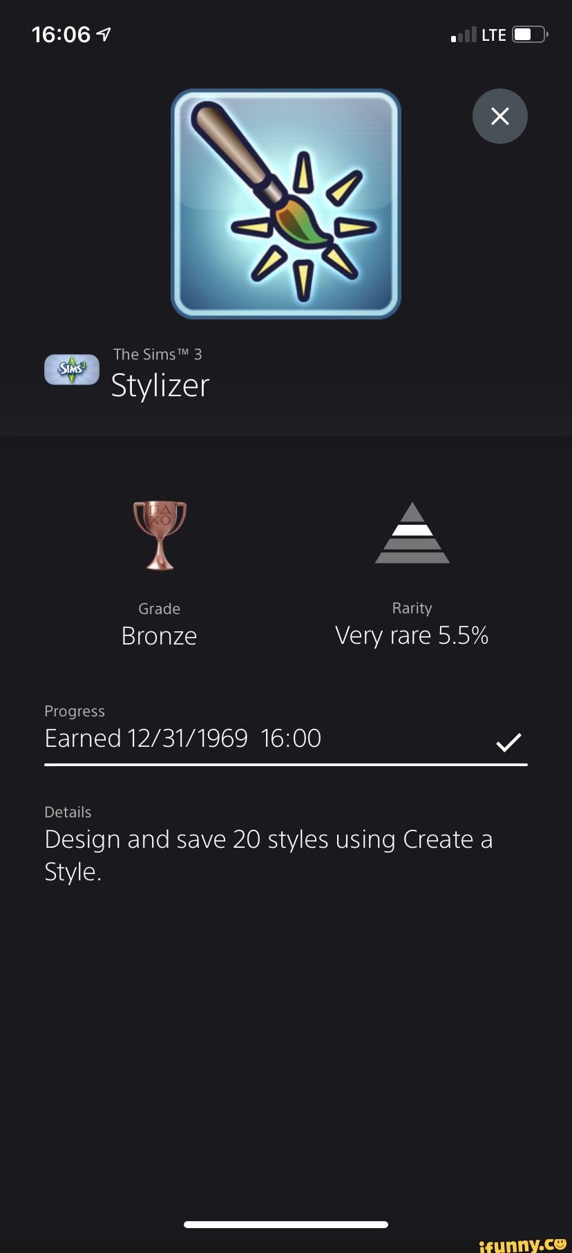 LTE The stylize Grade Rarity Bronze Very rare 5.5% Progress Earned ...