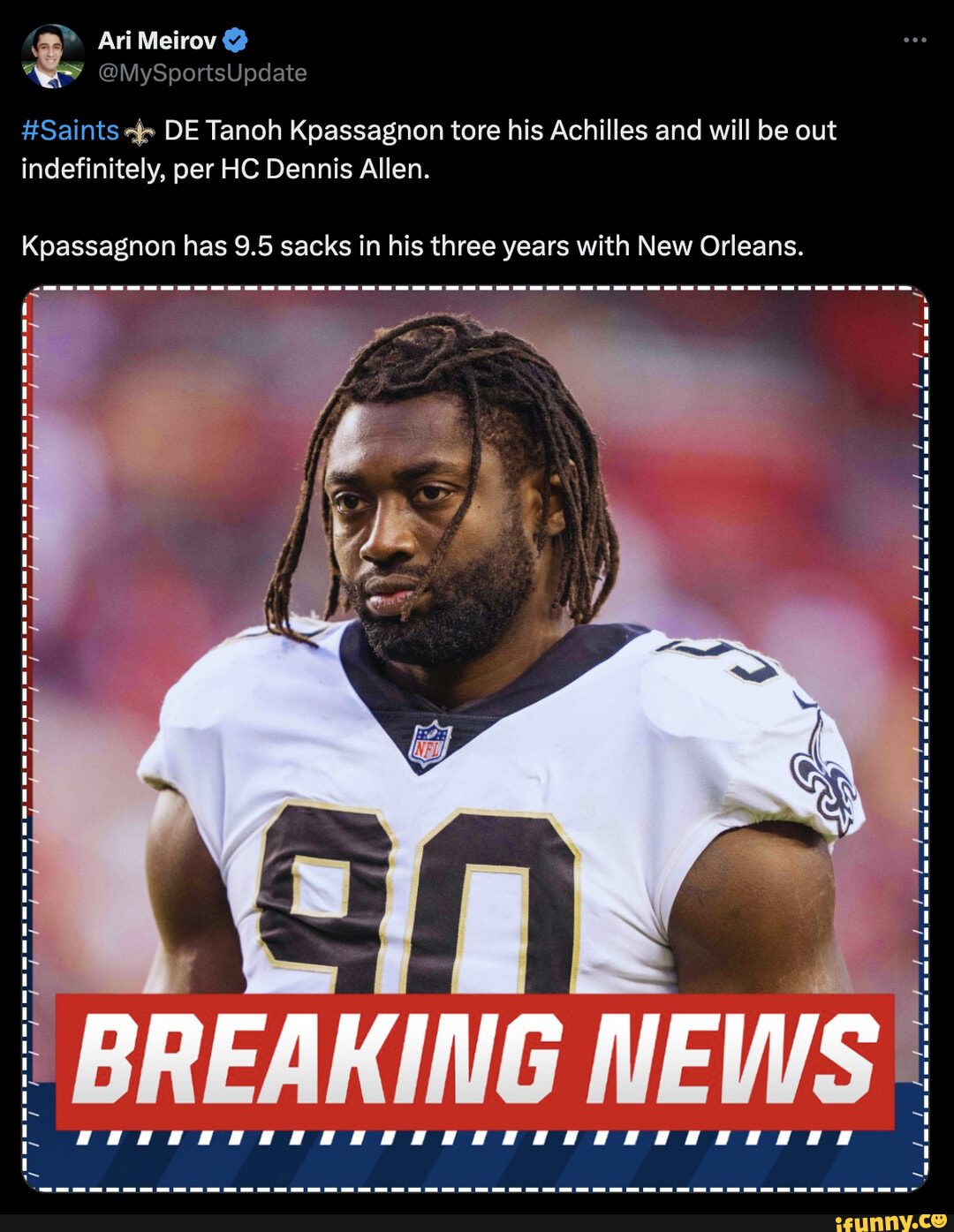 Ari #Saints DE Tanoh Kpassagnon Tore His Achilles And Will Be Out ...