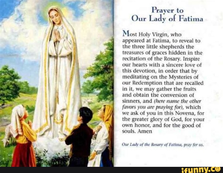 Prayer To Our Lady Of Fatima Most Holy Virgin, Who Appeared At Fatima ...