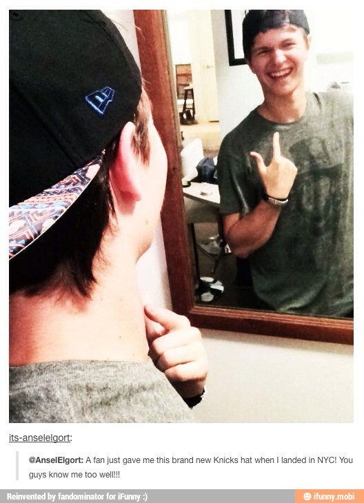 GAnselElgort: A fan just gave me this brand new Knicks hat when I landed in NYC! You
guys know me too well!