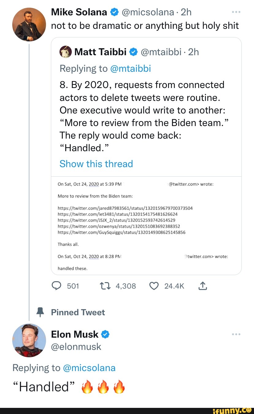 Mike Solana @ @micsolana not to be dramatic or anything but holy shit Matt  Taibbi @ @mtaibbi- Replying