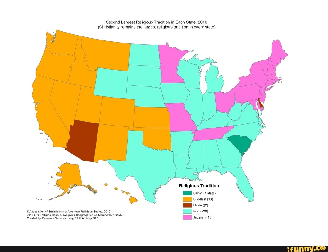 'Second Largest Religious Tradition in Each State, 2010
(Christianity remains the largest religious tradition in every state)
Religious Tradition
(1 state)
Hindu (2
'Association of Staisttians of Amocan Religious Bodies, 2012 stam 20)
US. Roligion Census: Religious Congregations & Membership Study
'Created by Research Sevices using ESRIAMap 10.0, (15)