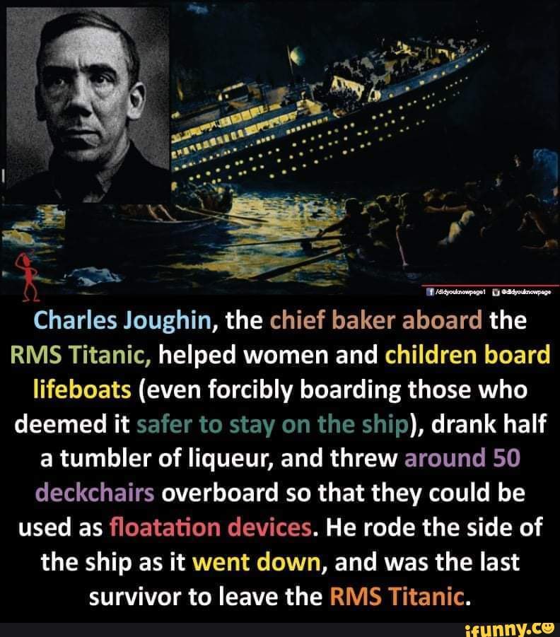 Charles Joughin, the chief baker aboard the RMSS Titanic, helped women ...