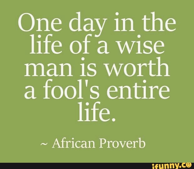 One day in the
life of a wise
man is
worth
a
fool's entire
life.
African Proverb