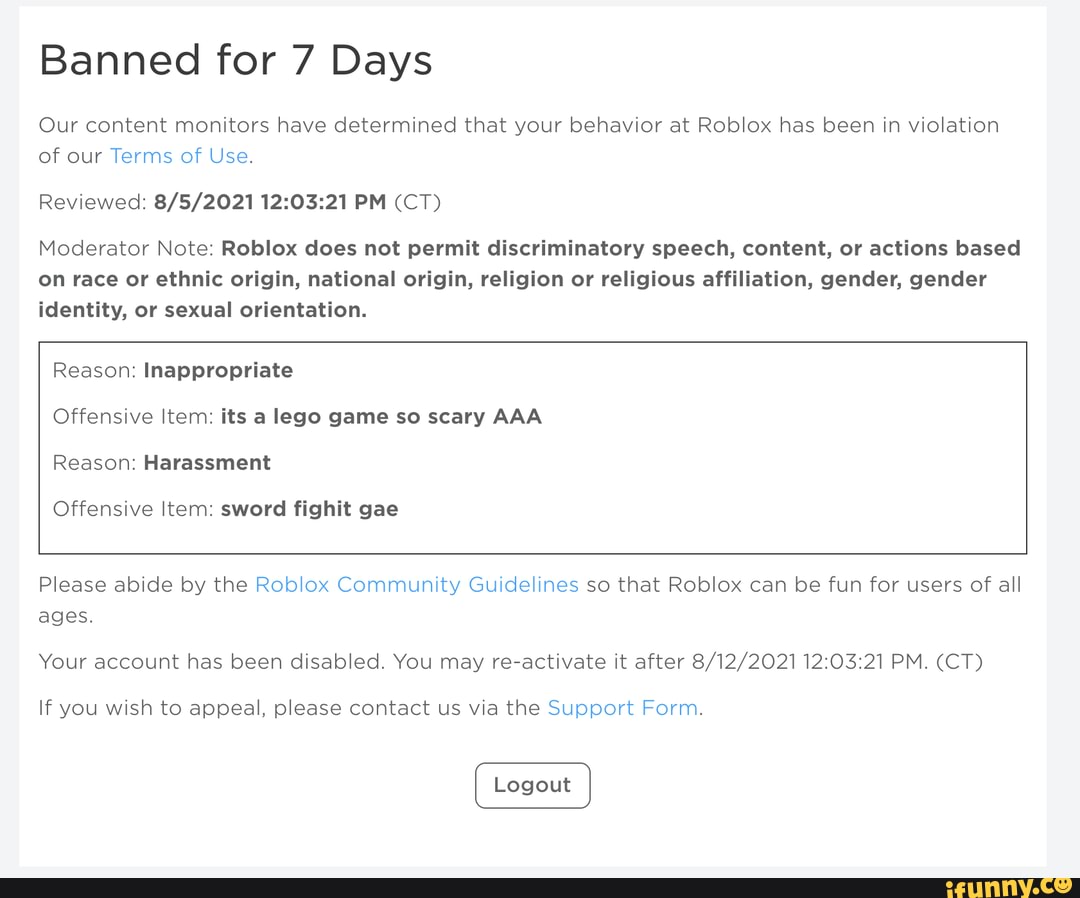 Banned for 7 Days Our content monitors have determined that your