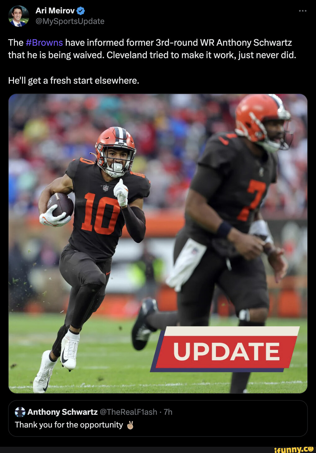 Cleveland Browns cut former 3rd-round WR Anthony Schwartz