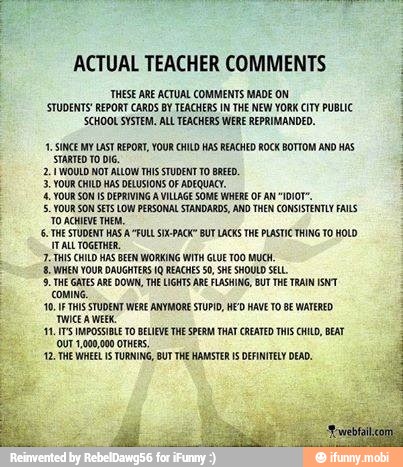 ACTUAL TEACHER COMMENTS THESE ARE ACTUAL COMMENTS MADE ON STUDENTS