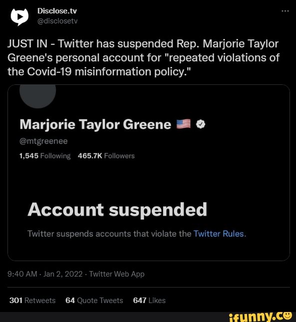 JUST IN - Twitter Has Suspended Rep. Marjorie Taylor Greene's Personal ...