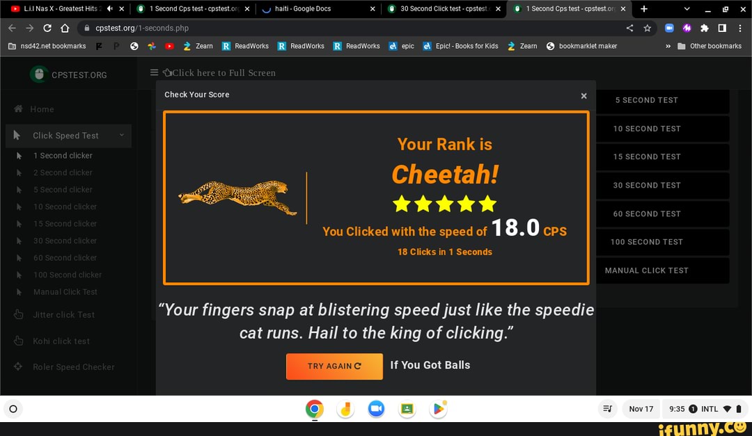 cPsTESTORG Click Speed Test 1 Second clicker PROTECTED BY: = Click