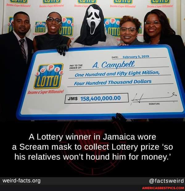 A Lottery winner in Jamaica wore a Scream mask to collect Lottery prize 'so his relatives won't
