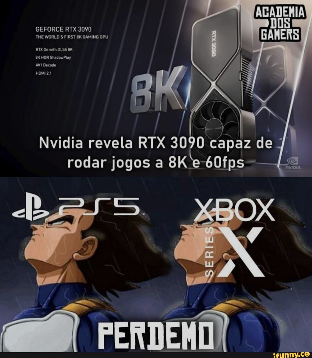 GEFORCE RTX 3090
THE WORLD'S FIRST GAMING GPU
RTX On with DLSS
AVI Decode
HOMI2.1
Nvidia revela RTX 3090 capaz de rodar jogos a 'e-60fps
ee@ FrRDEN)