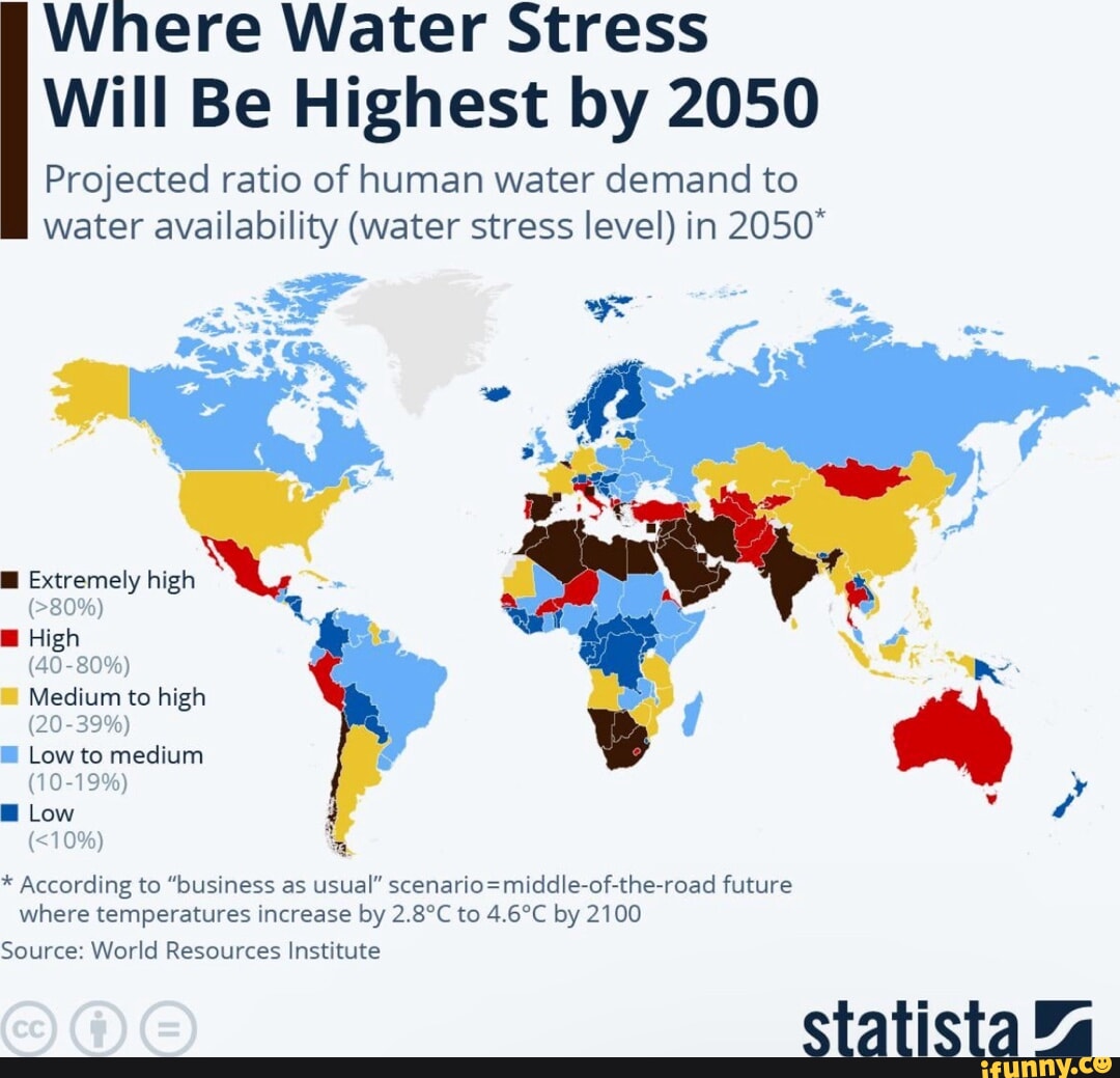 Where Water Stress Will Be Highest by 2050 Projected ratio of human ...