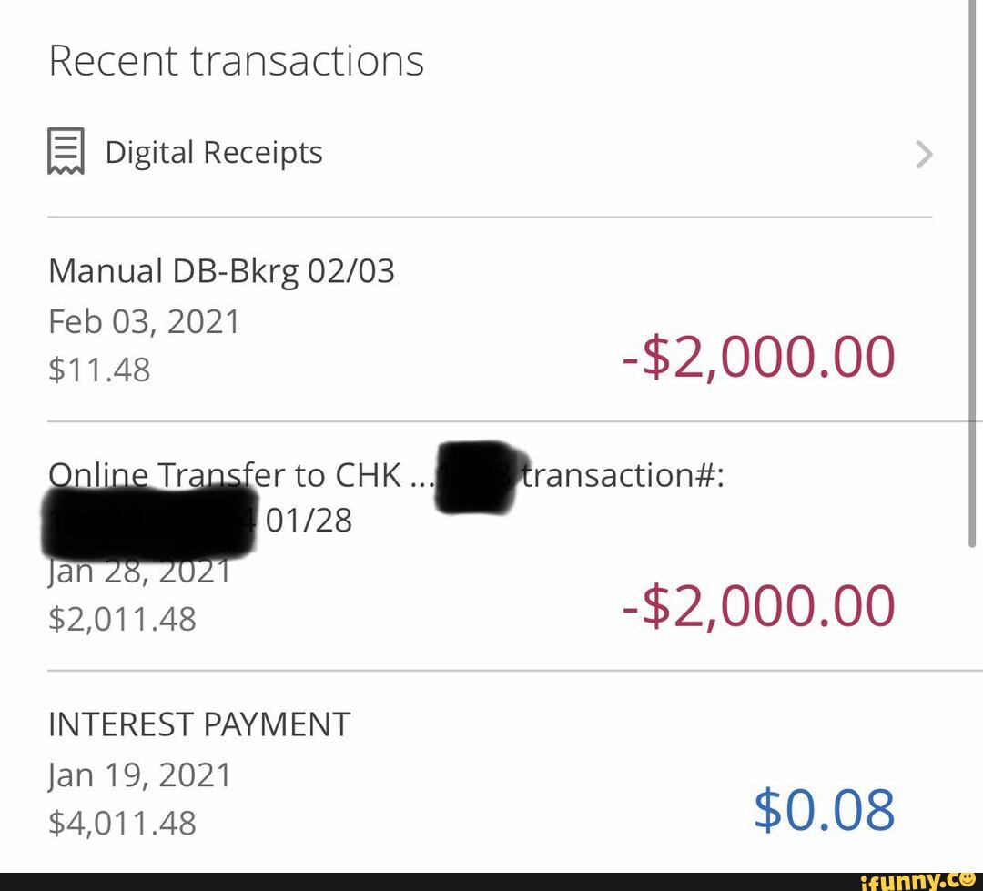 Recent transactions =I Digital Receipts Manual DB-Bkrg Feb 03, 2021 $11 ...