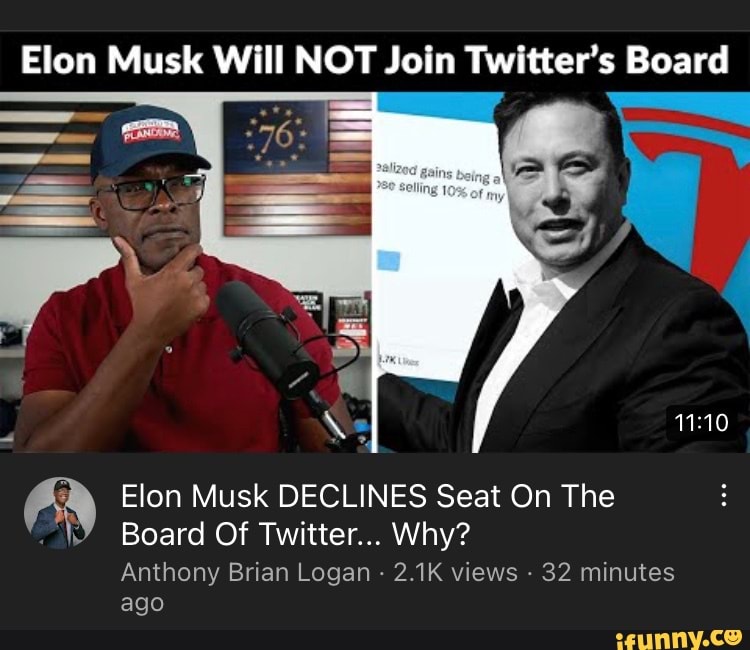 Elon Musk Will NOT Join Twitter's Board Elon Musk DECLINES Seat On The ...