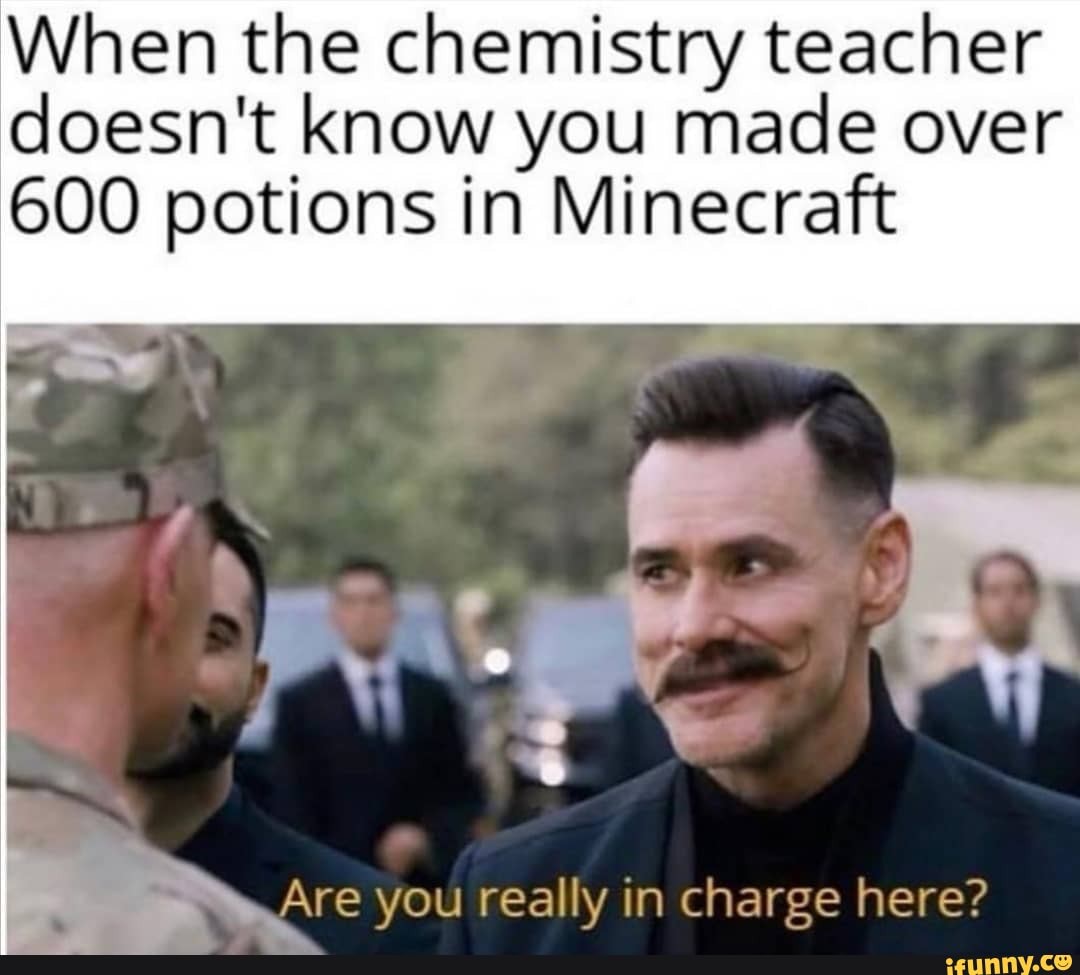 When the chemistry teacher
doesn't know you made over
600 potions in Minecraft
an -
Are you really in charge here?
