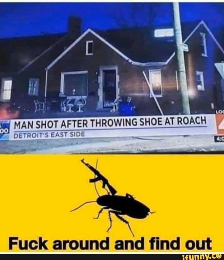 MAN SHOT
AFTER THROWING SHOE AT
ROACH V
Fuck around and find out